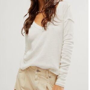 Free People Sail Away Solid Long Sleeve Tee - Ivory S